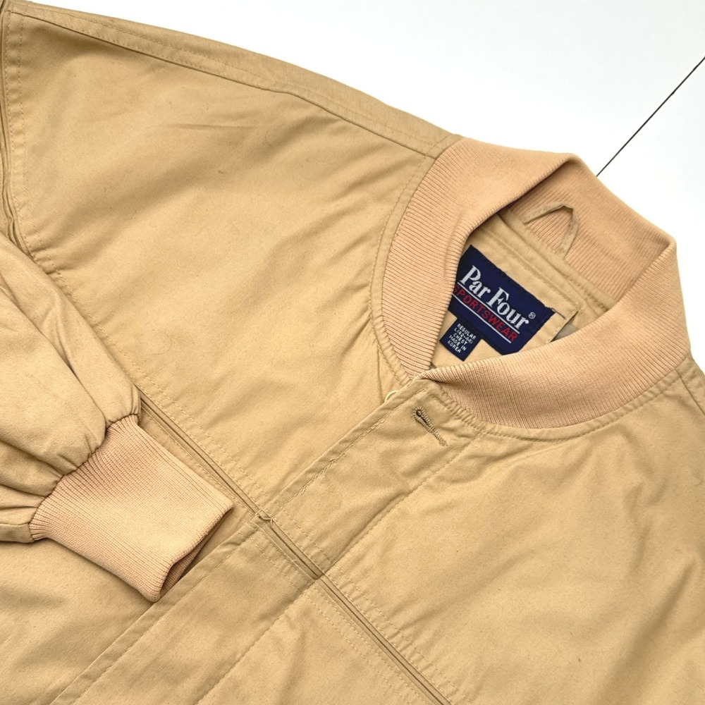 Vintage Par Four Sportswear Tan Bomber Jacket Mens Large Harrington Windbreaker